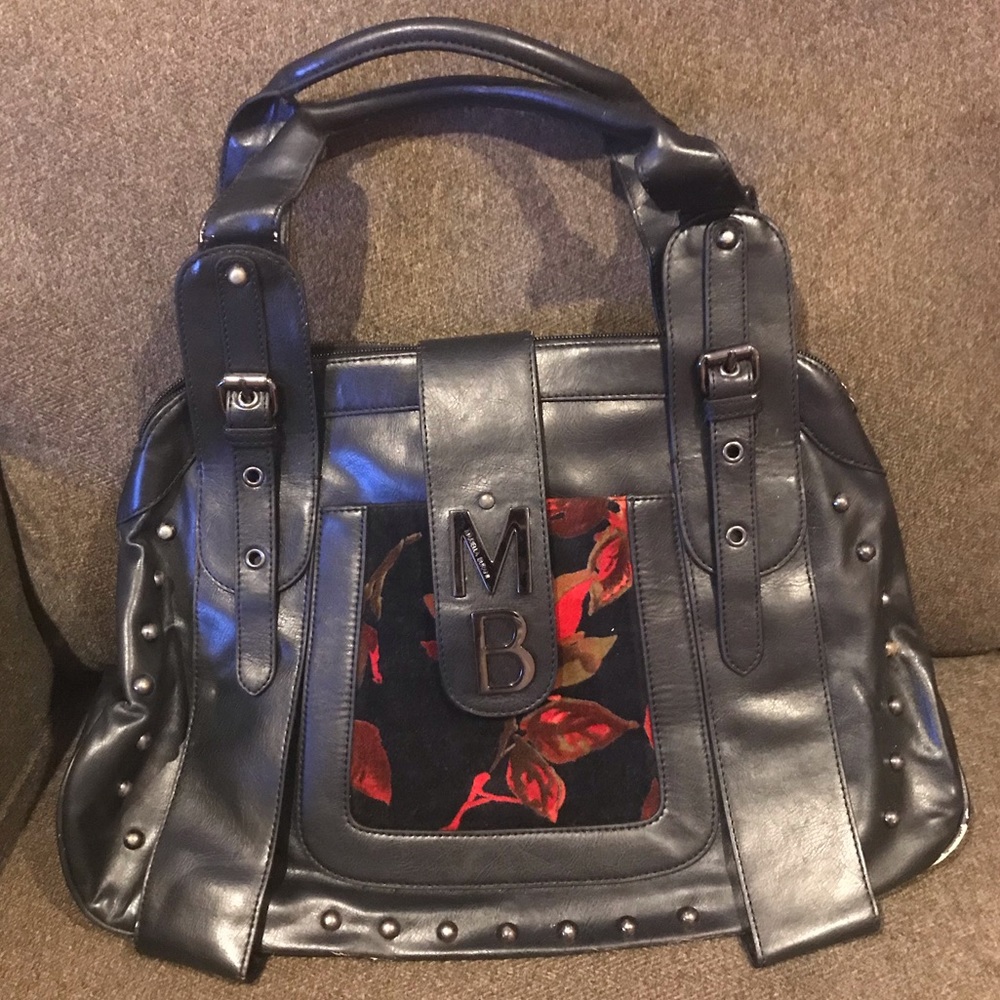 Marcella Burani Leather Handbag w/ Flowers & Studs